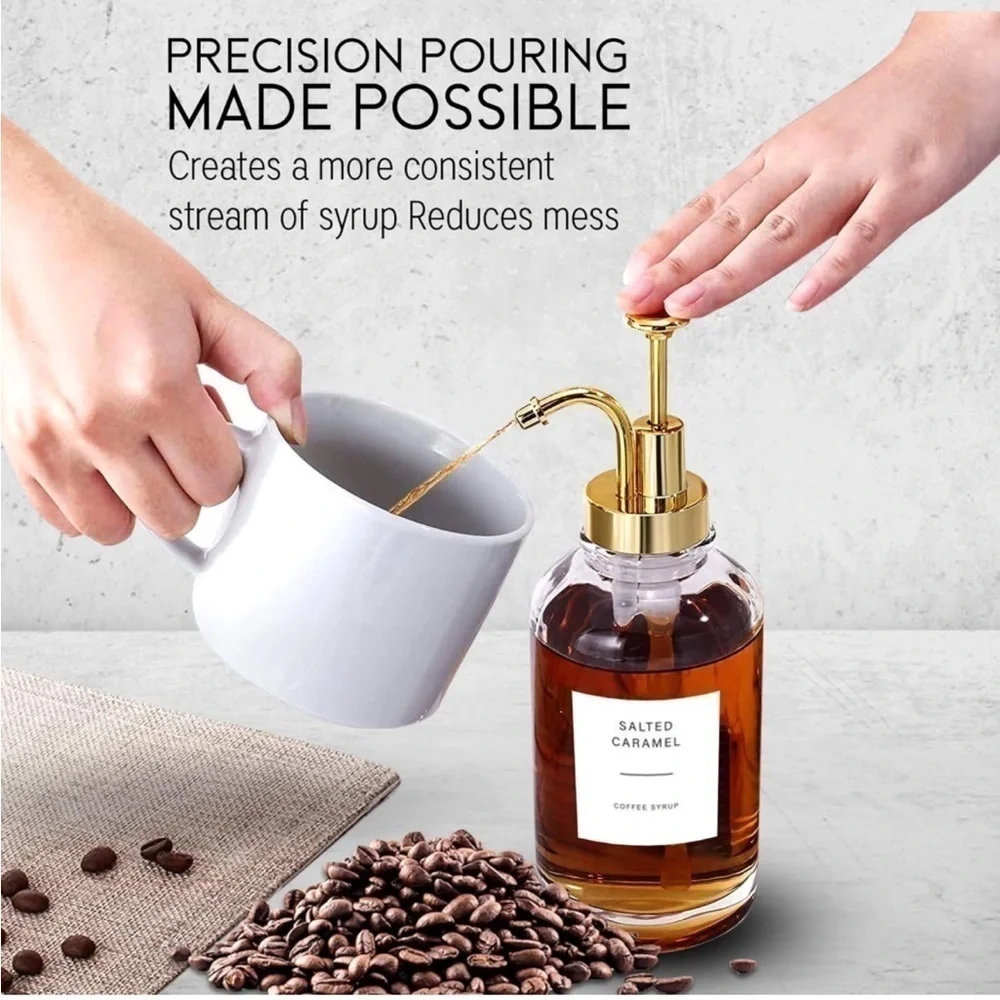 Brand New Coffee Syrup Dispenser Set Glass Bottle Pumps Labels Cafe Bar Barista